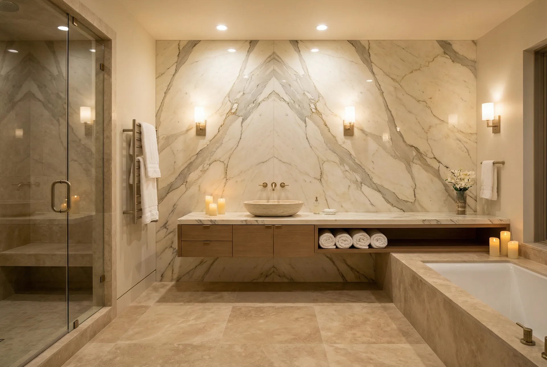 Natural stone marble tile in a bathroom